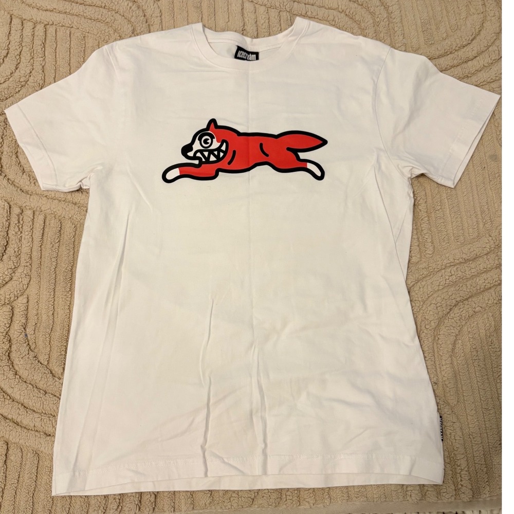 Icecream Mens Running Dog Graphic T-Shirt White Red Large Streetwear Tee